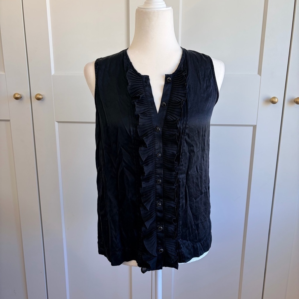 Joie Silk Black Ruffle Front Blouse | XS